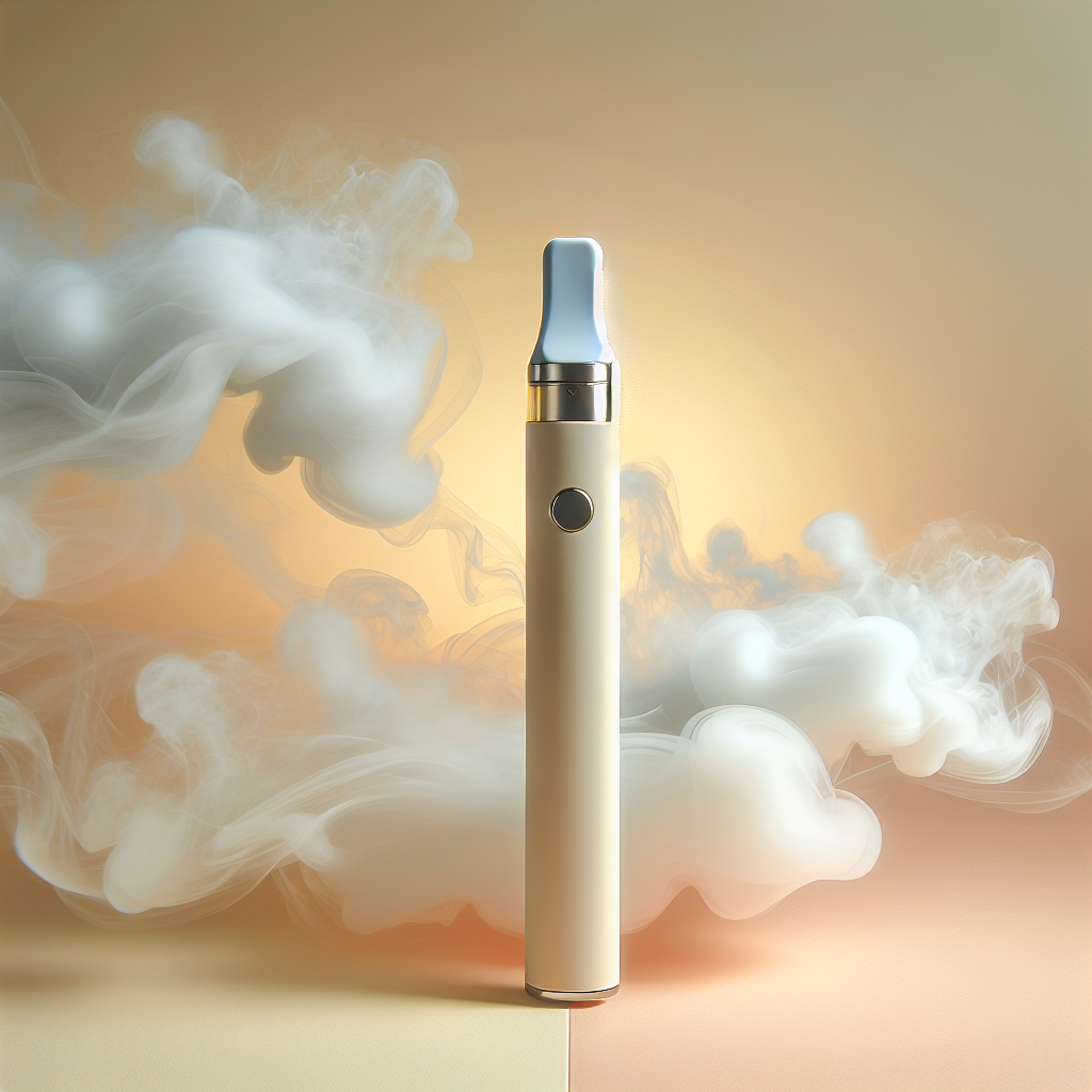 одноразовий вейп з кремовим смаком на м'якому пастельному фоні, пара вейп-кальмари