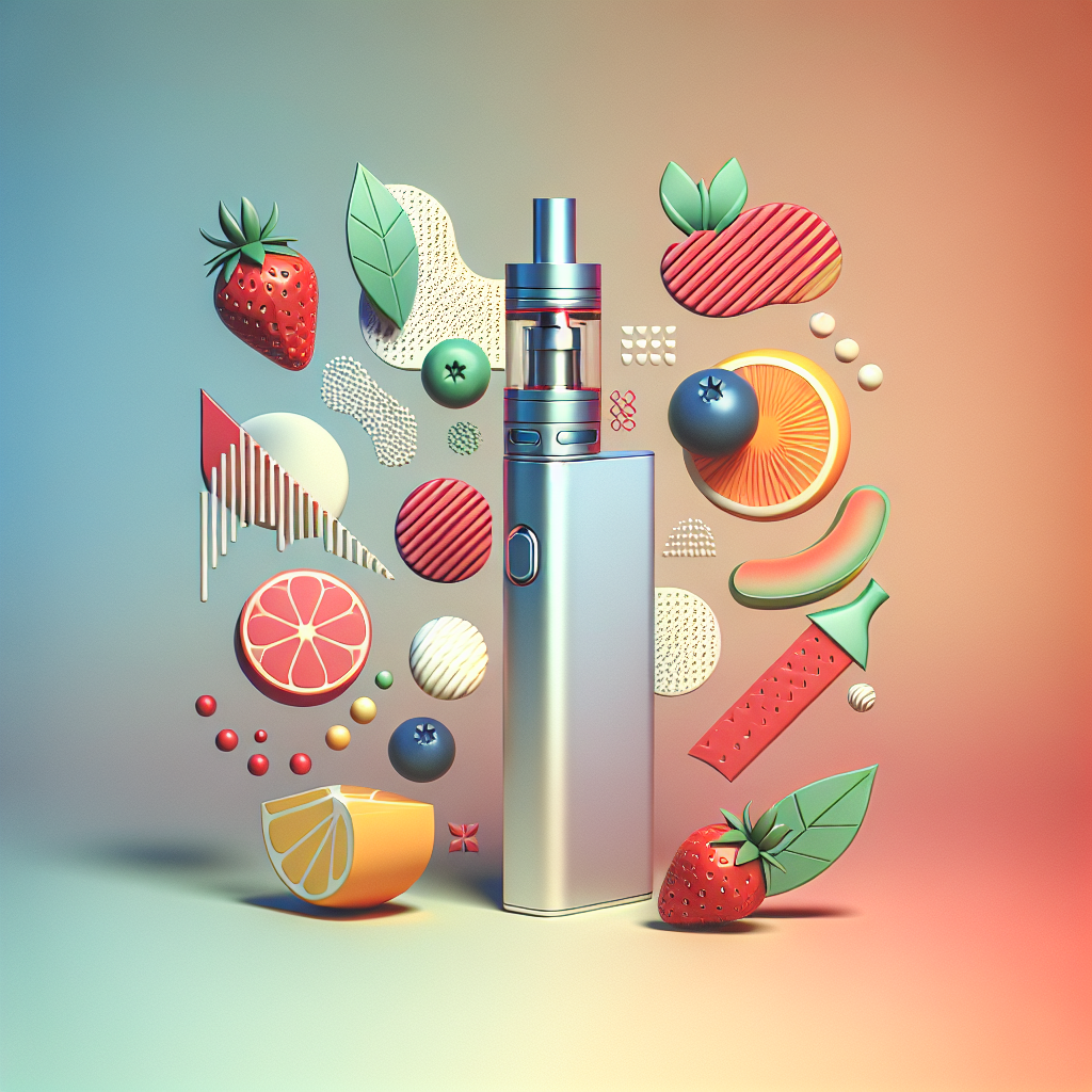 Модний одноразовий вейп серед яскравих фруктових смаків на м'якому фоні