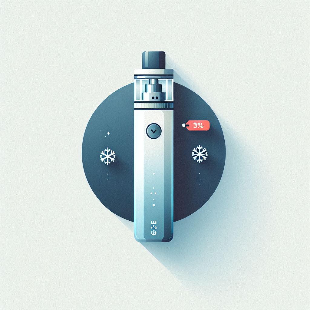 Вейп одноразовий з холодком, маркування 3% нікотин і червоний ярлик знижки