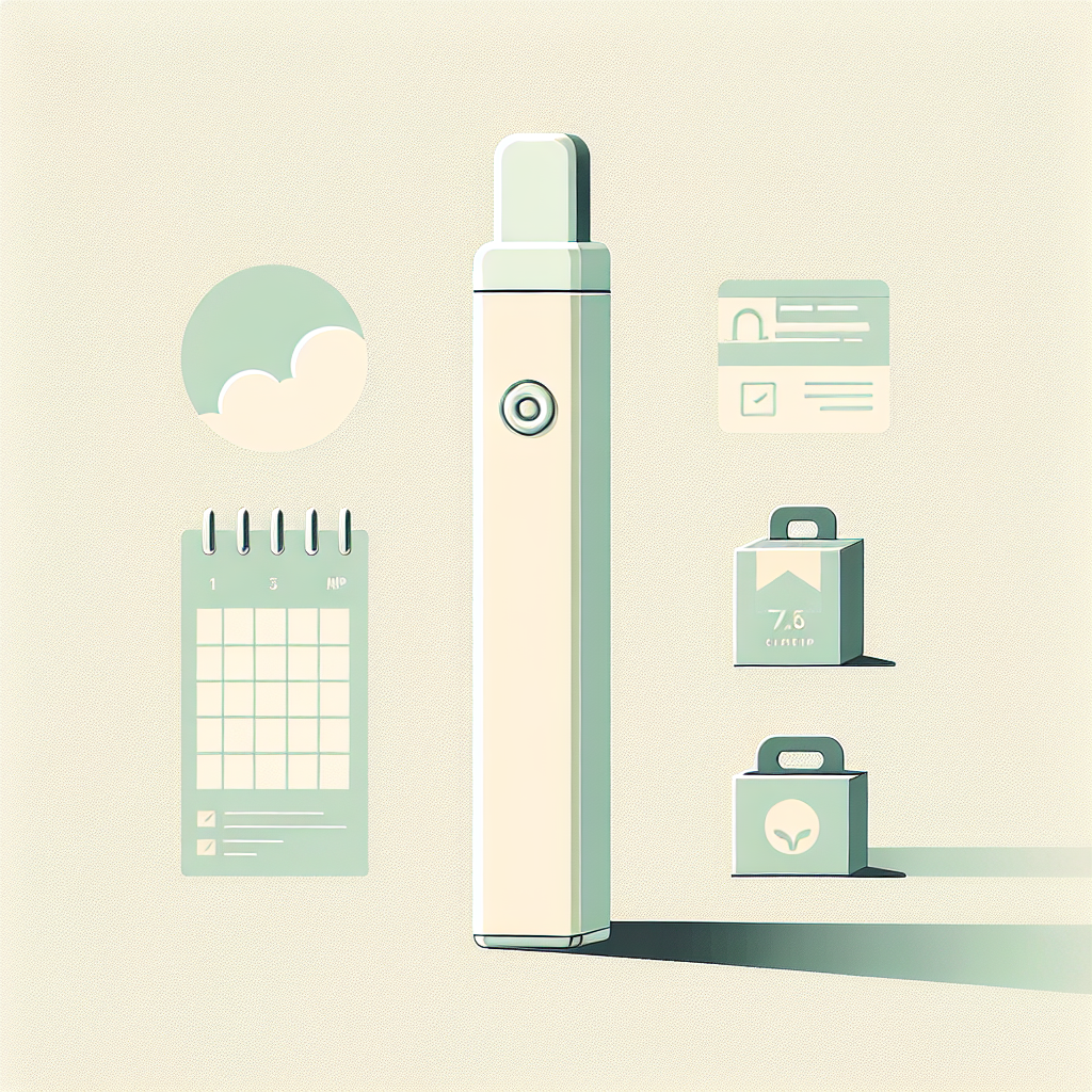 Мінімалістичне зображення одноразового вейпу з емблемою кремового смаку, календарем і коробкою — підписка і доставка в регіони