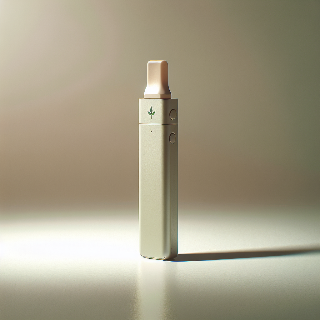 Вейп-одноразка на білому фоні з зеленою листкою — мінімалістичний натяк на екологічний тренд одноразок