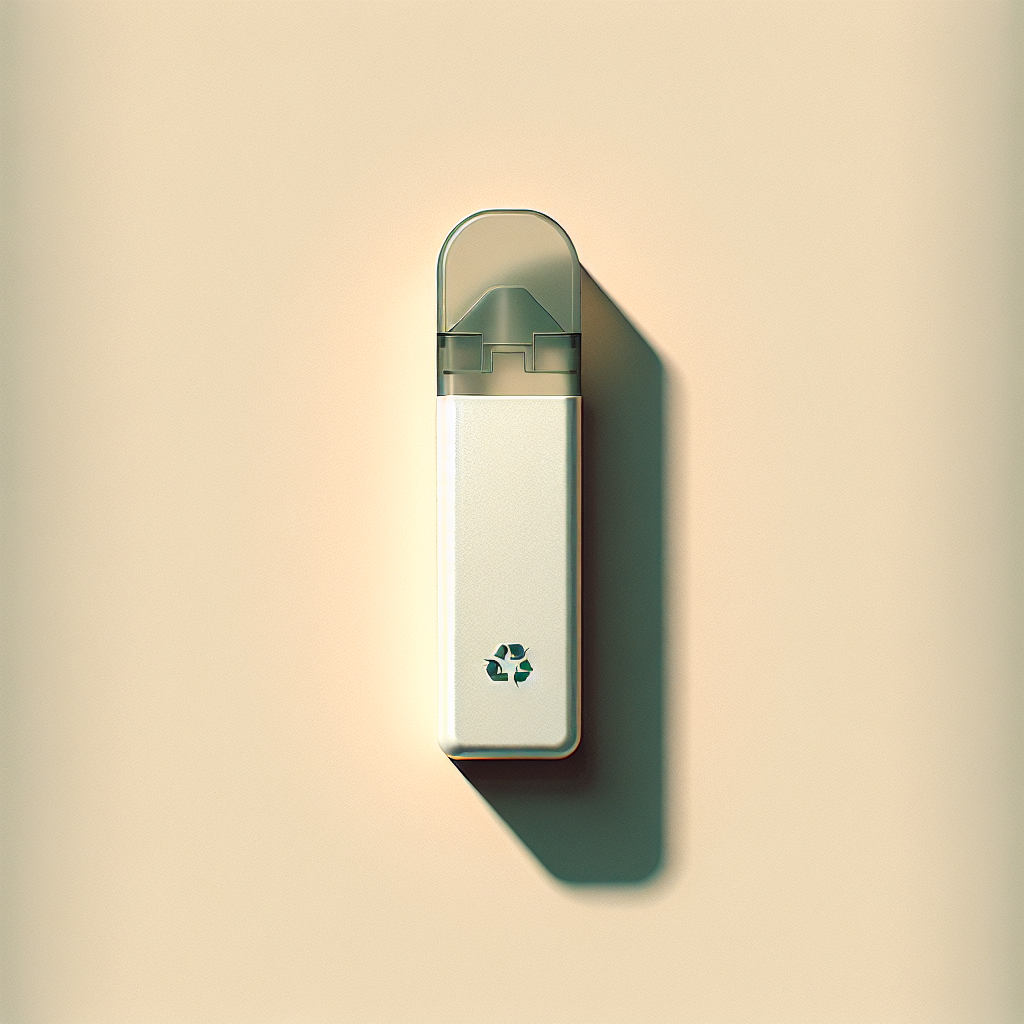 Мінімалістичне фото використаної одноразки 0 мг нікотину поруч із символом переробки — безпечна утилізація