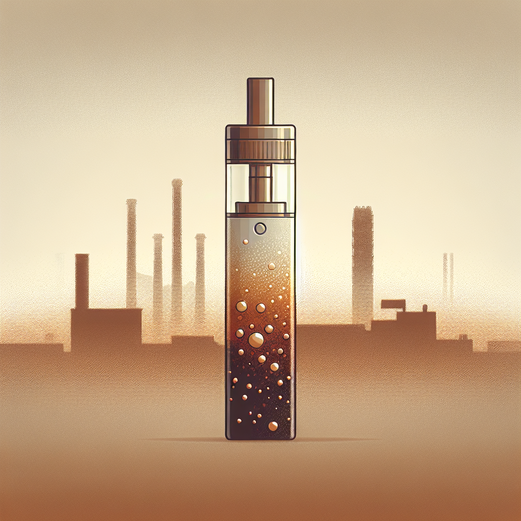 Мінімалістичний одноразовий вейп зі смаком коли на нейтральному фоні, тонкий силует Кривого Рогу на задньому плані