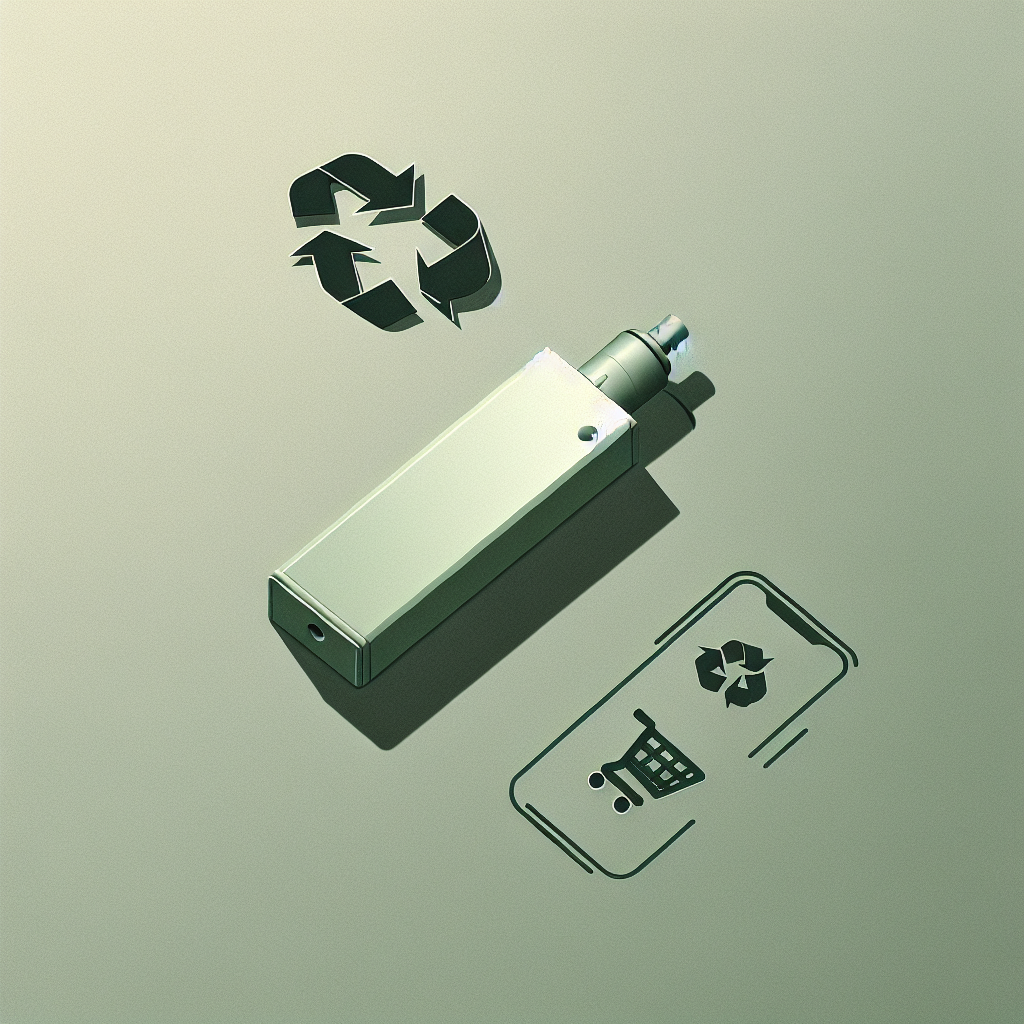 Мінімалістичне зображення викинутого одноразового вейпа на нейтральному фоні з символом переробки і силуетом смартфона — інтернет‑замовлення одноразок