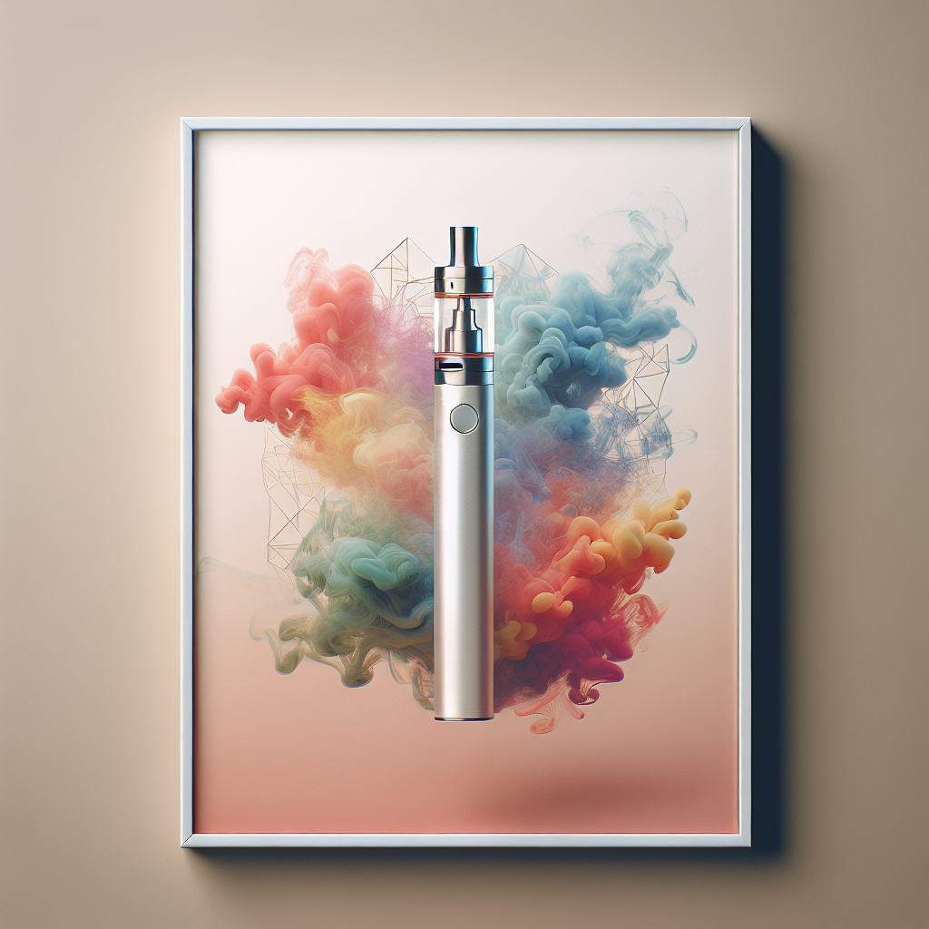 Мінімалістичний одноразовий вейп на тлі мапи Вінниці і абстрактної фруктової пари — одноразка з потужним смаком, оригінал з доставкою