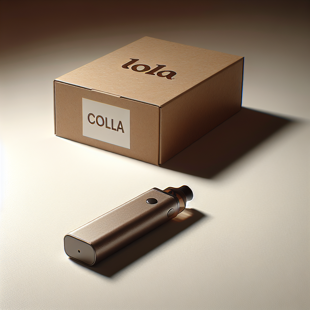 Вейп-одноразка зі смаком коли на чистому тлі, поруч коробка для кур'єрської доставки