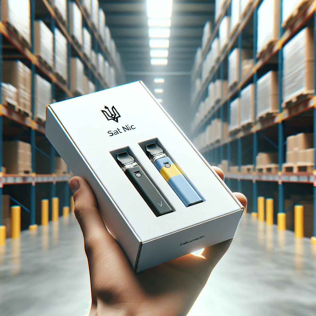 Мінімалістичне зображення: підписковий бокс з двома одноразовими вейпами (одноразка солевий нікотин) на фоні складу — купити одноразовий вейп в Україні